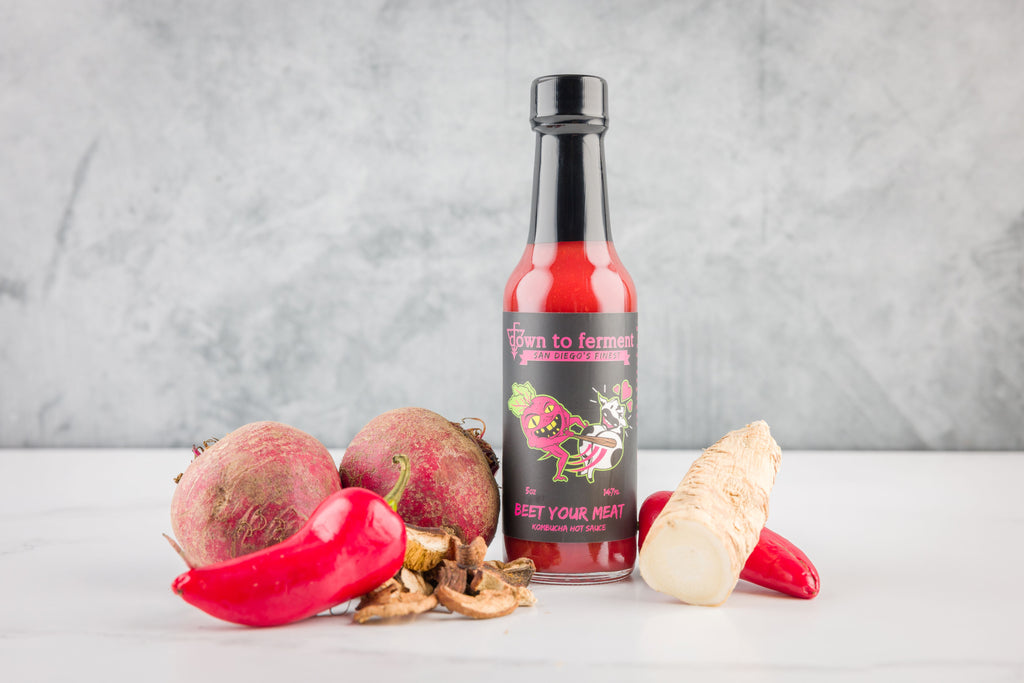 Beet Your Meat - Beet, Horseradish, Porcini Mushroom, Fennel. San DIego's Finest Hot Sauce.