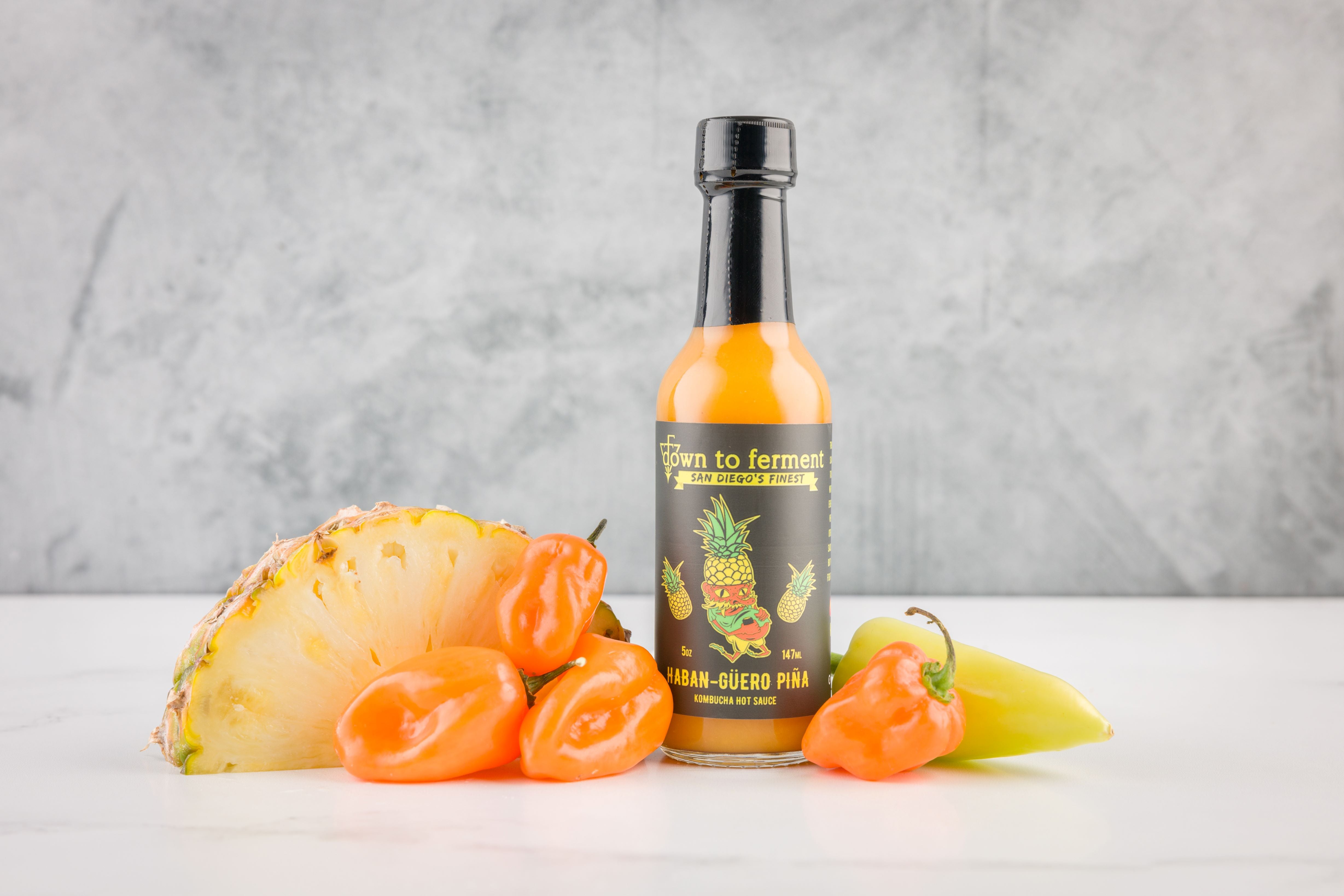 Haban-guero Pina San diego's finest hot sauce. Habanero and pineapple, the perfect fish taco sauce