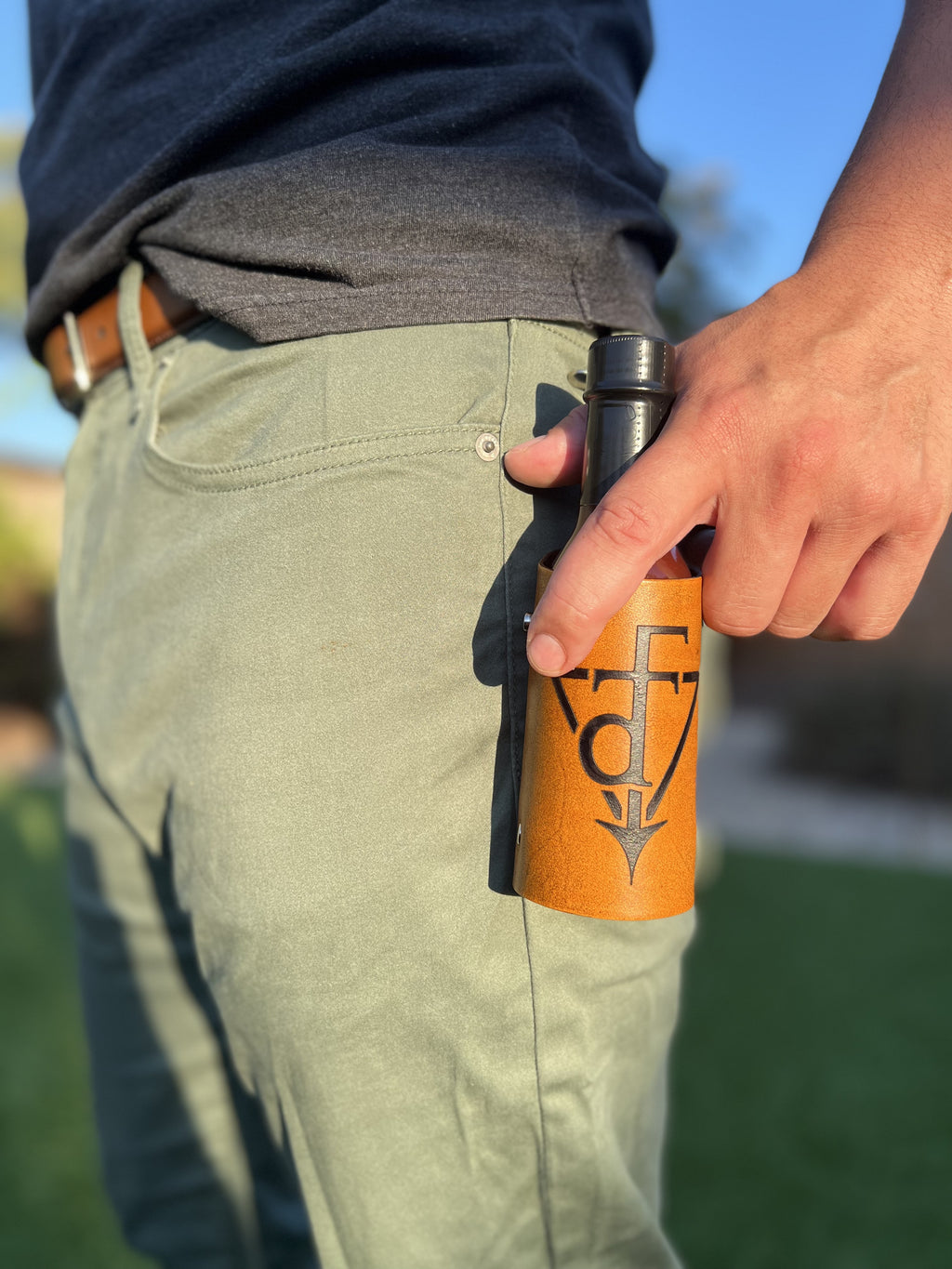 Hot Sauce holster - Down To Ferment, Tan color , San Diego's Finest hot sauce